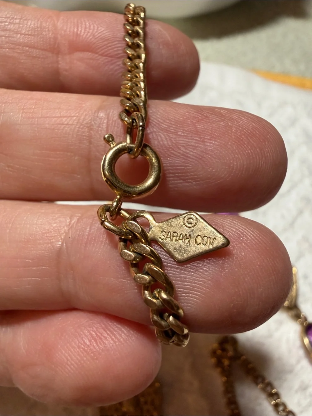 Sarah Coventry Gold-Tone Necklace with Purple Oval Rhinestones